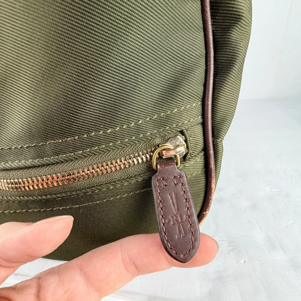 POLO GOLF CHARLESTON Canvas Leather Trim Duffle Bag Olive Green Travel Weekend